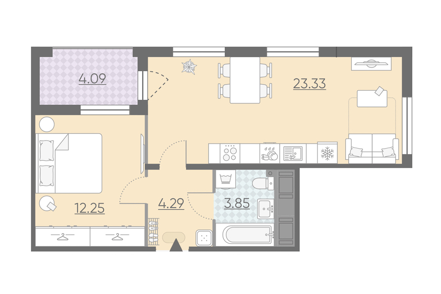 Однокомнатная квартира в : площадь 45.77 м2 , этаж: 11 – купить в Санкт-Петербурге